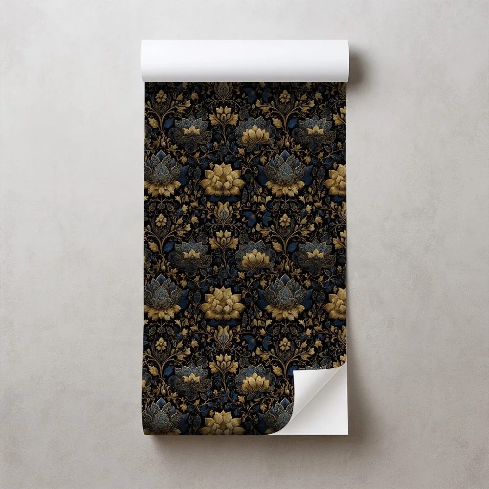 Samolepiaca fototapeta zlaté kvety na tmavom pozadí