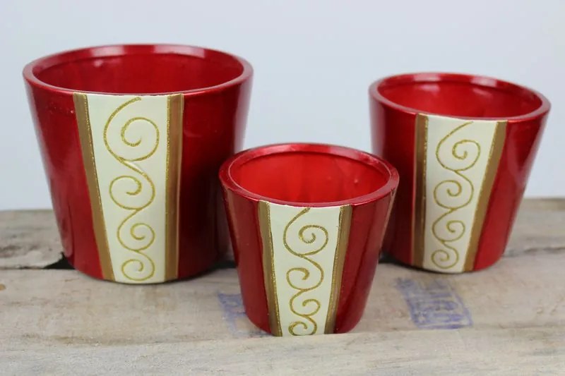 Červené keramické nádoby s ornamentom 3-set