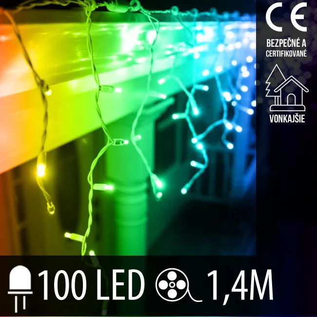 Vianočná led svetelná záclona vonkajšia - 100led - 1,4m multicolour