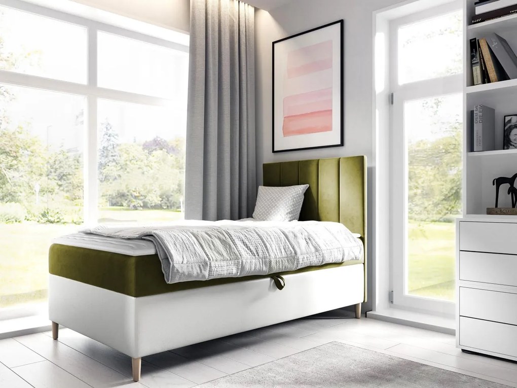 Kontinentálna posteľ Junior Kamire 1, Strana: pravá, Rozmer postele: 100x200, Dostupné poťahy: ekokoža Soft 017 (biela) + Fresh 12