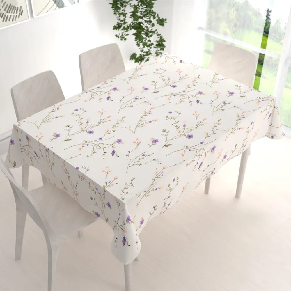 Biante Bavlnený obdĺžnikový obrus Sandra SA-382 Fialové lúčne kvietky na krémovom 80x120 cm