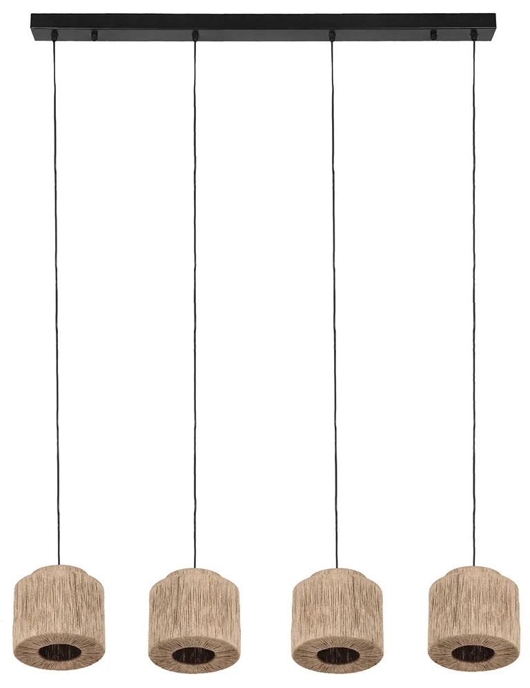 Japandi závesná lampa čierna s hnedým lanom 4-svetlá - Smilla