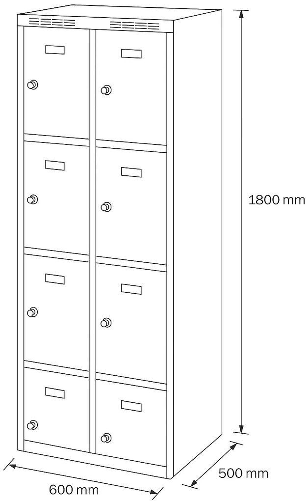 Alfa 3 Šatníková skrinka S6 s úložnými boxami, 8 boxov, 1800 x 600 x 500 mm, otočný zámok, oranžové dvere