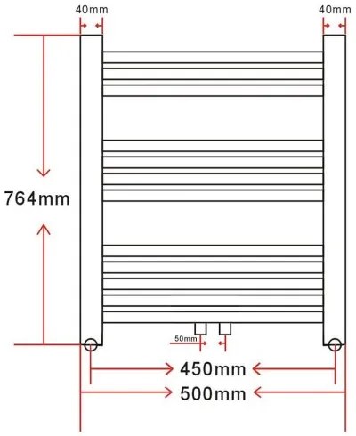 Rebríkový radiátor na centrálne vykurovanie, zaoblený, s bočným a stredovým pripojením 500 x 764 mm-