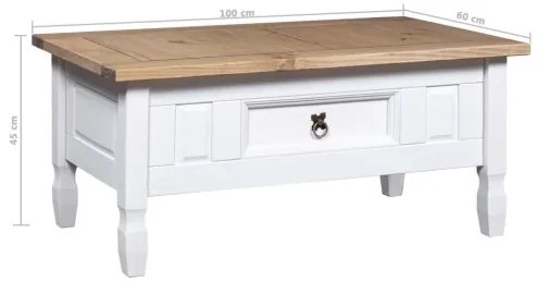vidaXL Konferenčný stolík biely 100x60x45 cm mexická borovica Corona Range-