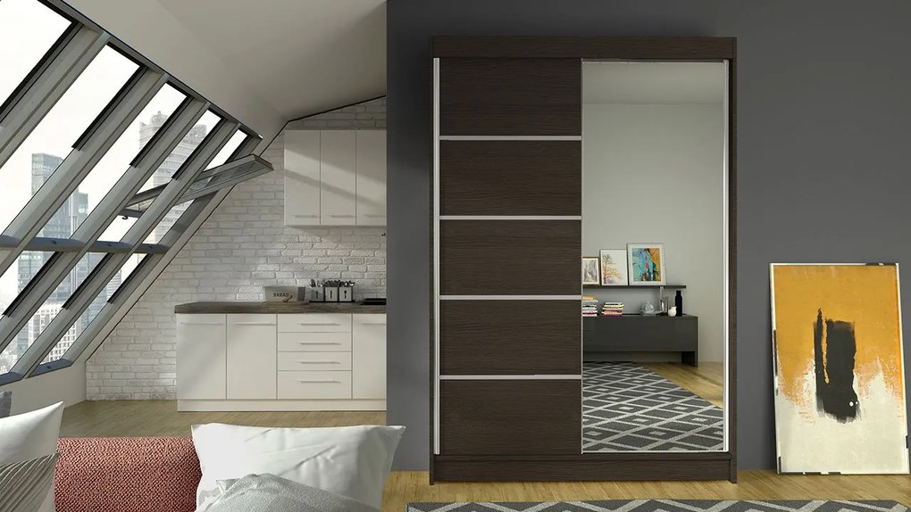 Posuvná skriňa Parys III, Farby: kašmír, Osvetlenie: osvetlenie LED RGB - farebné