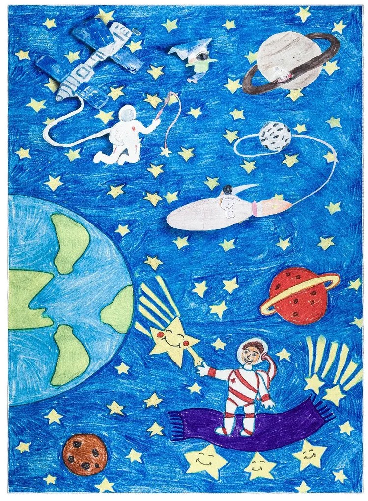 Dywany Łuszczów, Detský kusový koberec Bambino 2265 Rocket Space blue, 80x150, modrá, detská izba