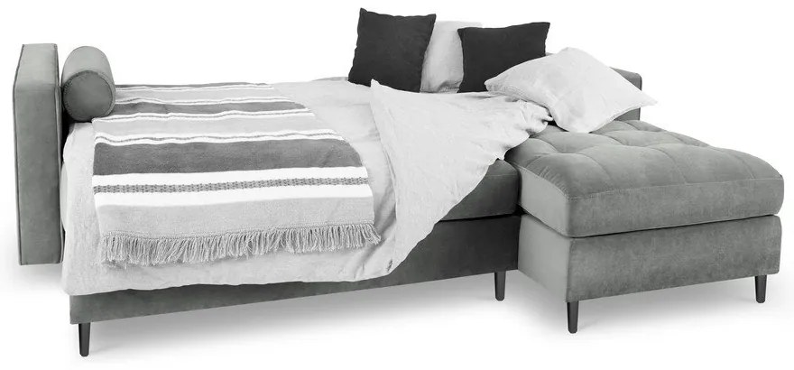 Svetlosivá zamatová rozkladacia rohová pohovka Milo Casa Santo, pravý roh