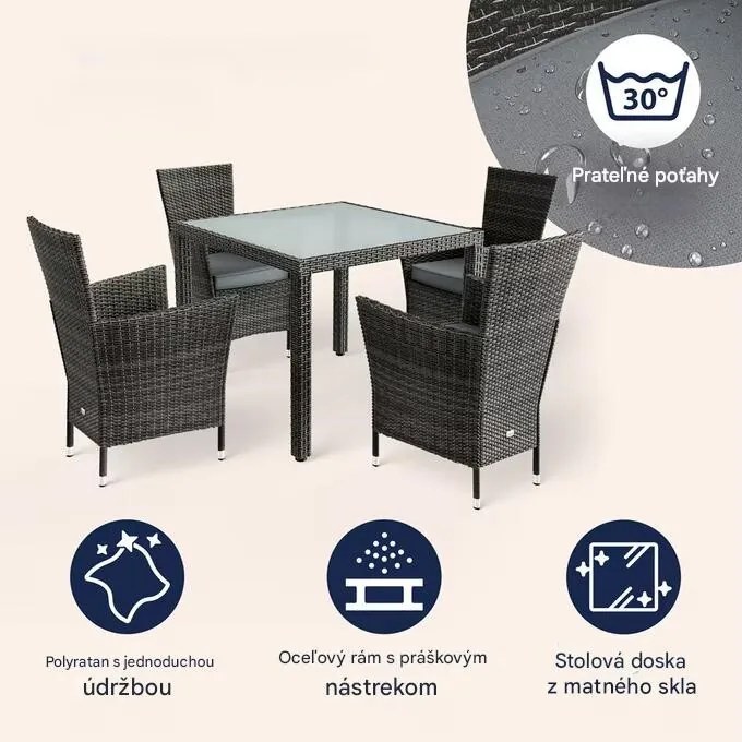 InternetovaZahrada Záhradná ratanová zostava Berlin 1+4 - sivá/antracit