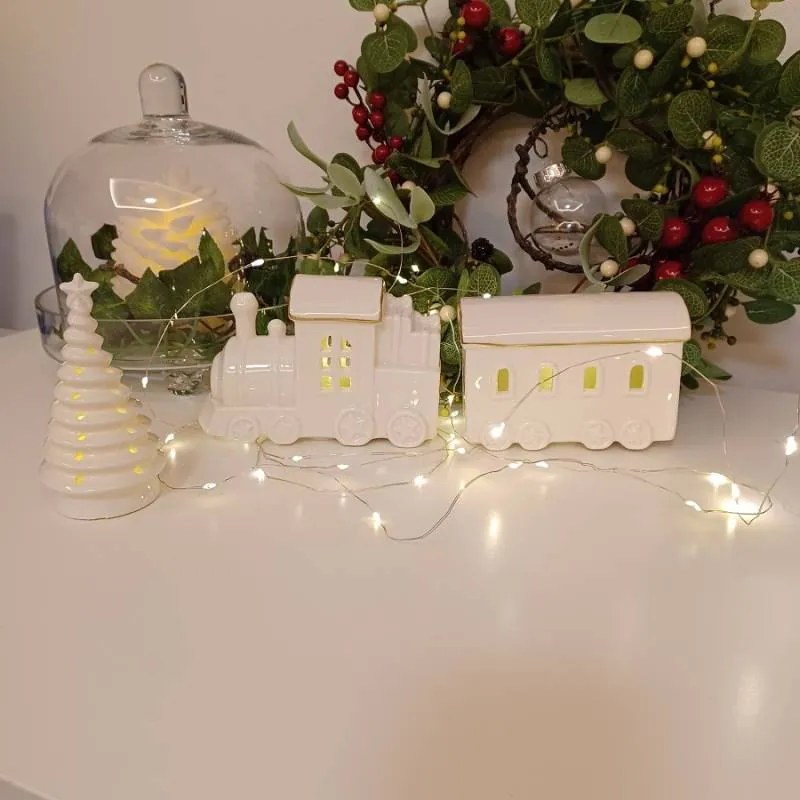 DECOLED Keramický vláček, 28,5 x 10,1 x 9,3 cm, teple bílá, 2xLR44