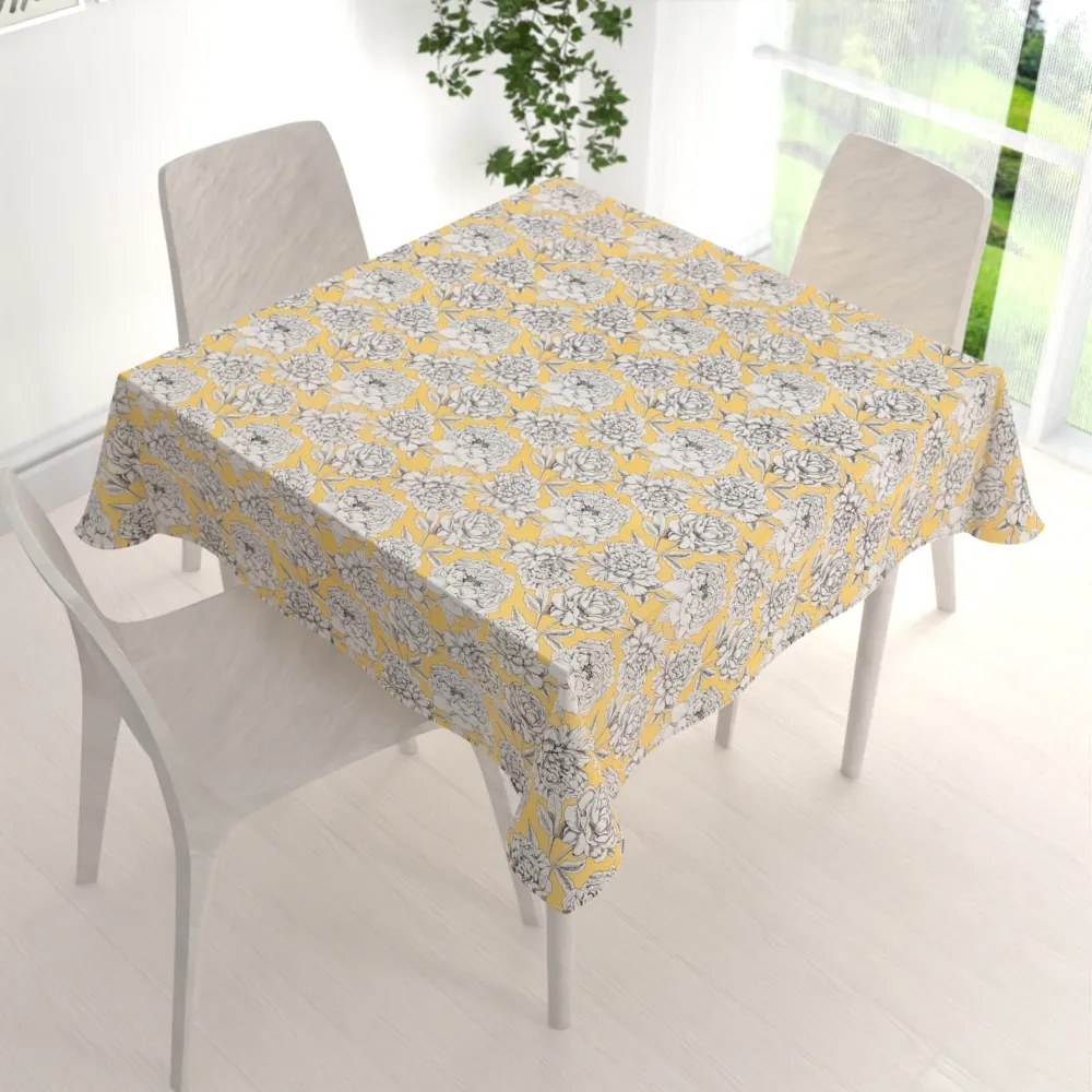 Biante Bavlnený štvorcový obrus Sandra SA-510 Pivonky na žltom 70x70 cm