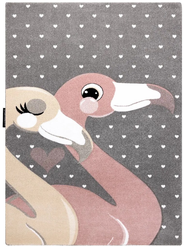 Detský kusový koberec Petit Flamingos hearts grey, 120x170, ružová, detská izba, Dywany Łuszczów