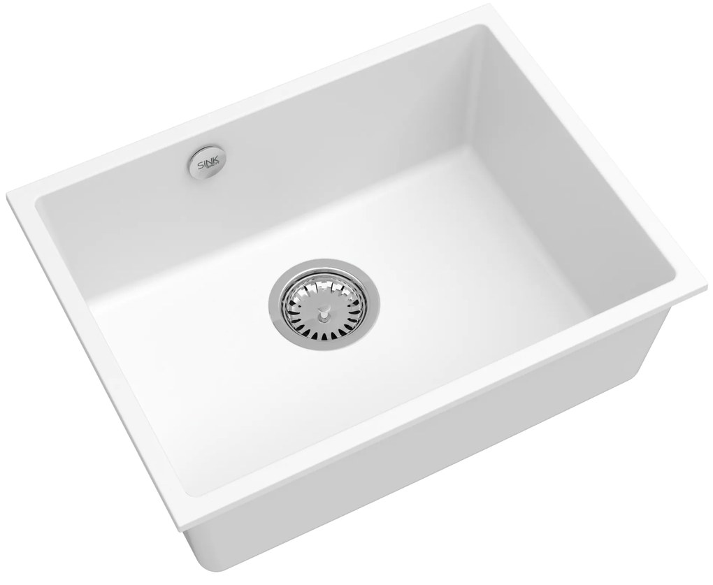 Sink Quality Crypton 60, kuchynský granitový drez 535x400x205 mm + chrómový sifón, biela, SKQ-CRY.W.1KBO.60.X