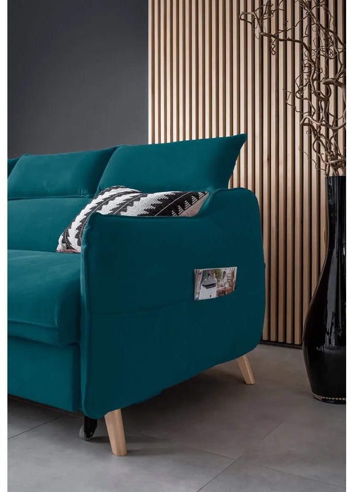 Tyrkysová zamatová rozkladacia rohová pohovka (ľavý roh) Sweet Harmony – Miuform