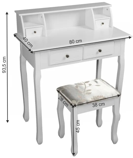 Toaletný stolík s taburetkou Rodes New - biela