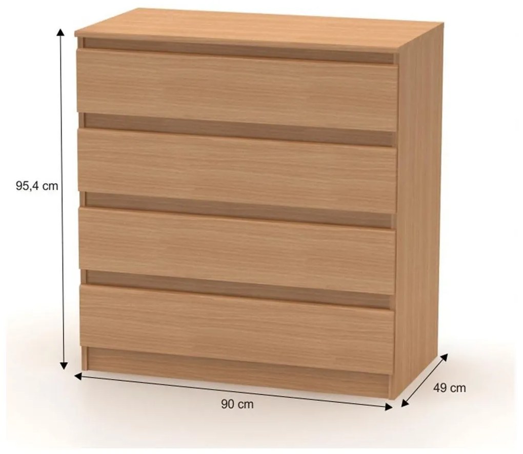Tempo Kondela 4 šuplíková komoda, buk, HANY 2 NEW  004