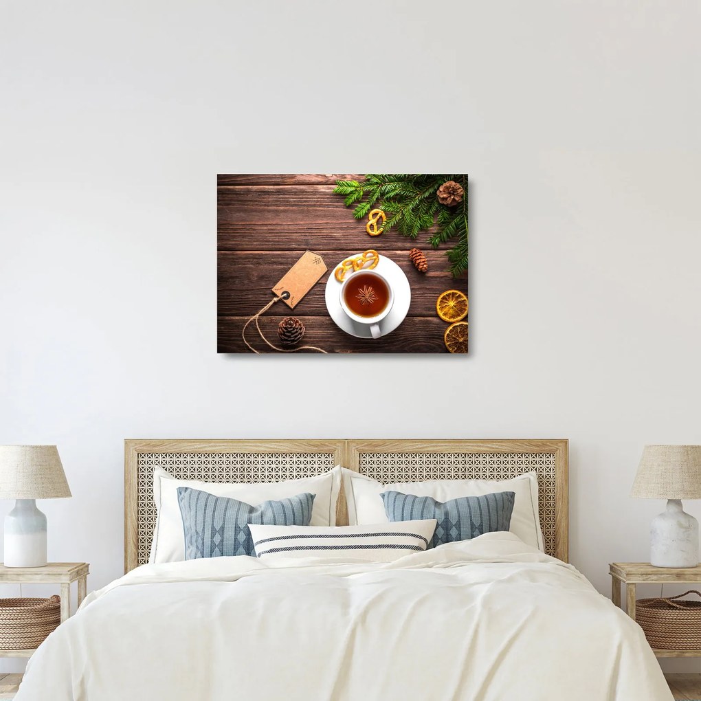 Sklenený obraz - hrnček s dekoráciami (70x50 cm)