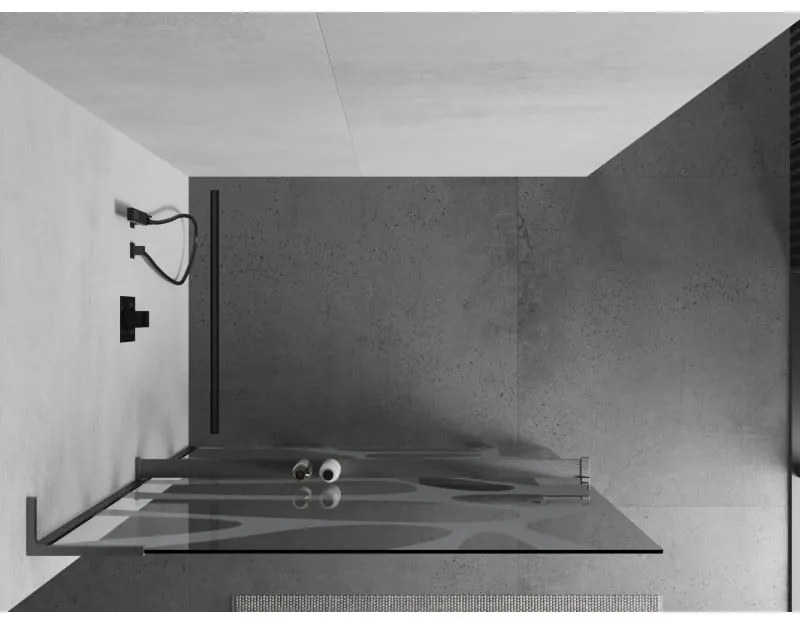 Mexen Kioto+ L, sprchová zástena Walk-In s poličkou a vešiakom 110 x 200 cm, 8mm číre sklo biely vzor, grafitový profil, 800-110-123-66-97