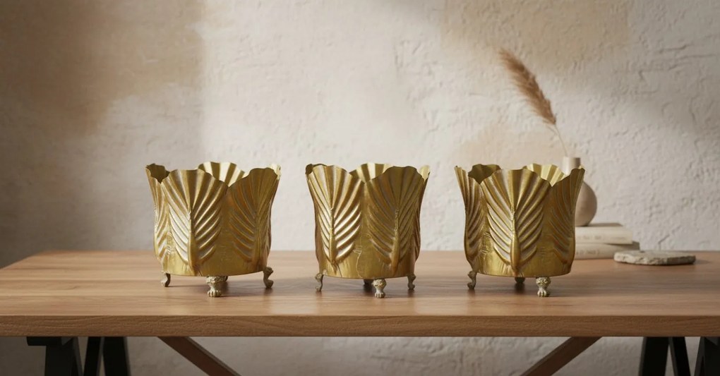 Sada 3 ks květináčů MARINA V zlatá