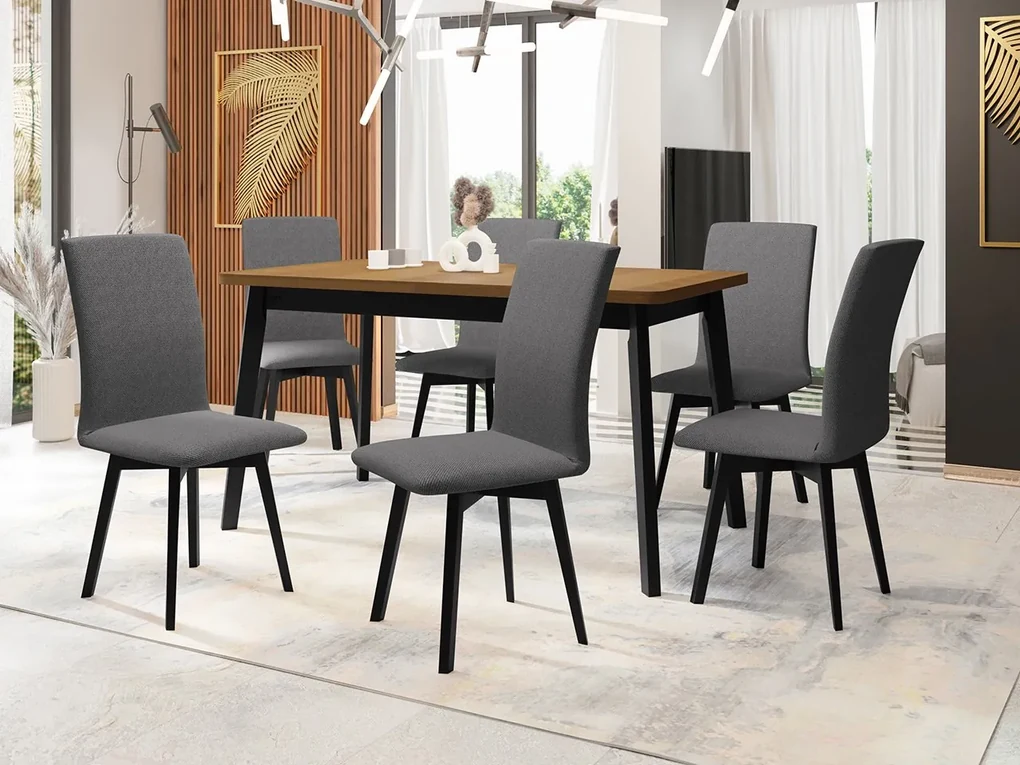 Jedálenský stôl so 6 stoličkami AL24, Morenie: dub artisan L, Poťahové látky: Zetta 300, Farby nožičiek: biela