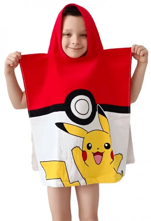 Carbotex Detské pončo 50x115 cm - Pokémon Pokéball a Pikachu