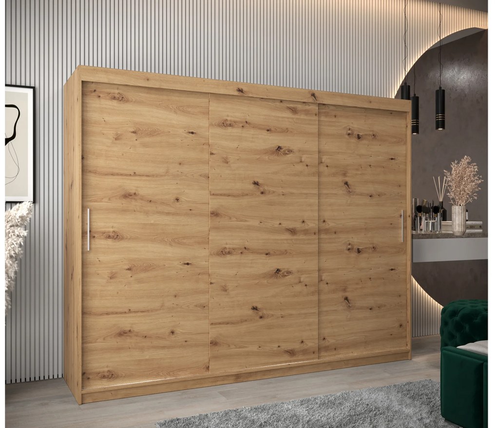 Šatníková skriňa 250 cm Toki (Dub artisan + Biela matná). Akcia -43%. Vlastná spoľahlivá doprava až k Vám domov. 1064867