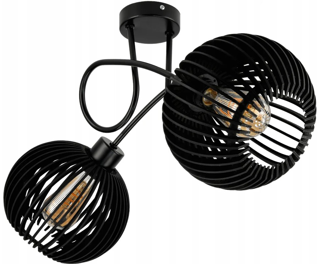 BERGE LED stropné svietidlo 2XE27, drevené, čierne