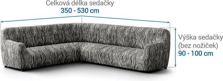 Bielastické poťahy UNIVERSO NOVÉ žíhané čiernobiele rohová sedačka (š. 350 - 530 cm)