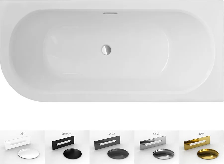 Besco Akrylátová asymetrická vaňa Avita Slim Plus 150x75, s prepadom BESCO-Typ výpuste: Alcaplast Click-Clack so štrbinovým prepadom, grafit, BESCO-R…