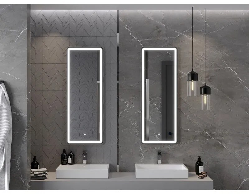 Mexen Coro, LED kúpeľňové zrkadlo s podsvietením a čiernym rámom 45x120 cm, 6000K, ochrana proti zahmlievaniu, 9817-045-120-611-70