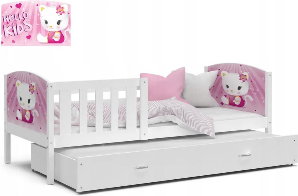 Expedo Detská posteľ DOBBY P2 s obojstrannou potlačou + matrac + rošt ZADARMO, 190x80 cm, biela/vzor 08