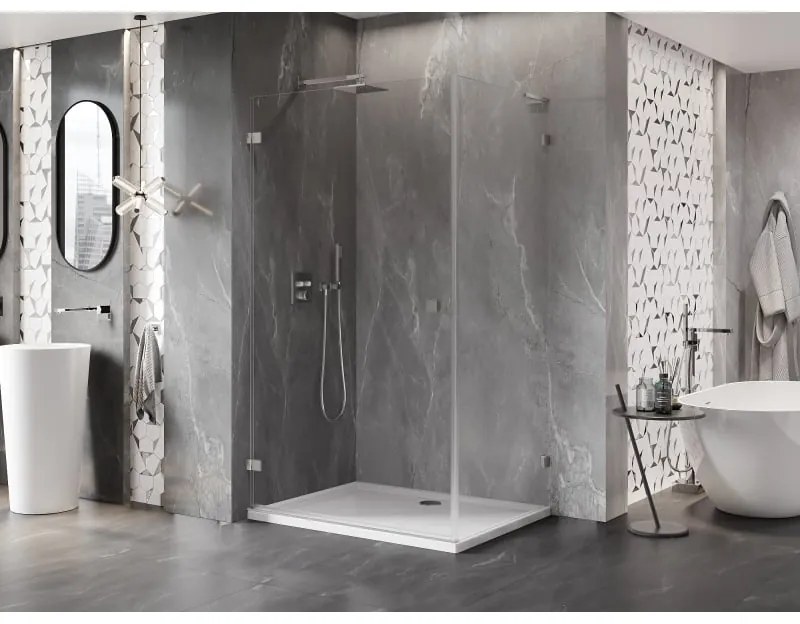 Mexen Lunar-B L, 1-krídlový sprchový kút, ľavý, 90 x 70 cm, 8mm číre sklo, brúsená oceľ profil, 832L-090-070-97-00-L