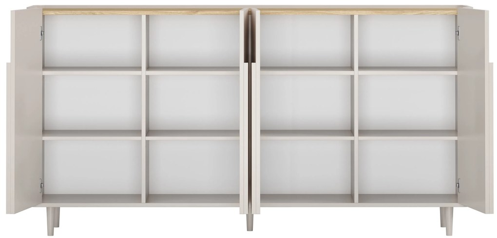 Komoda Amilio 200 cm štvordverová na nožičkách - kašmír / olejovaný dub / úchytky kašmír
