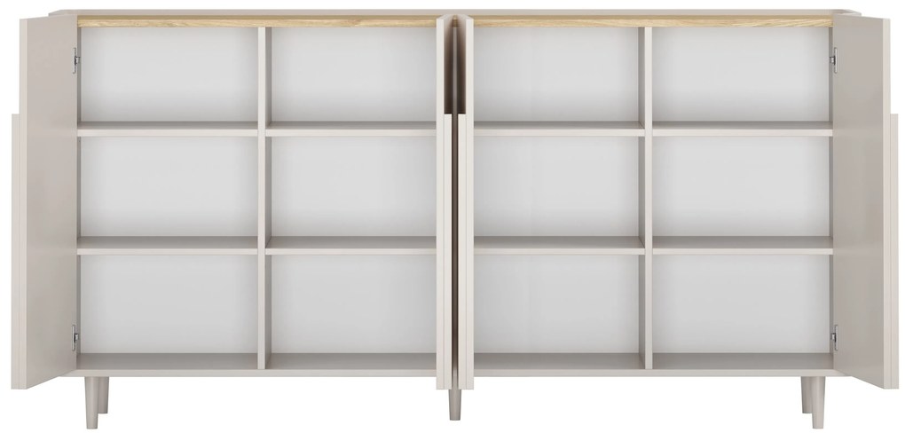 Štvordverová komoda Amilio 200 cm - kašmír / olejovaný dub / úchytky kašmír