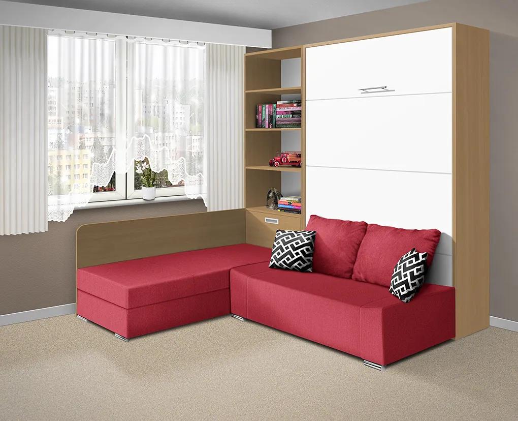 Nabytekmorava Sklápacia posteľ s pohovkou VS 21075 - 200x180 cm farba pohovky: Hnedá, Typ farebného prevedenia: Buk / dvere biele