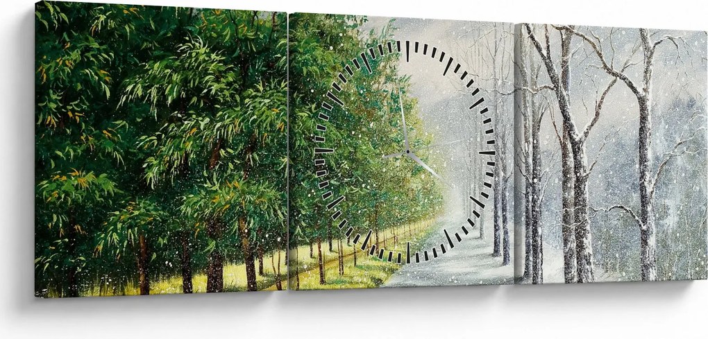 Obraz - Zima versus leto (s hodinami) (90x30 cm)