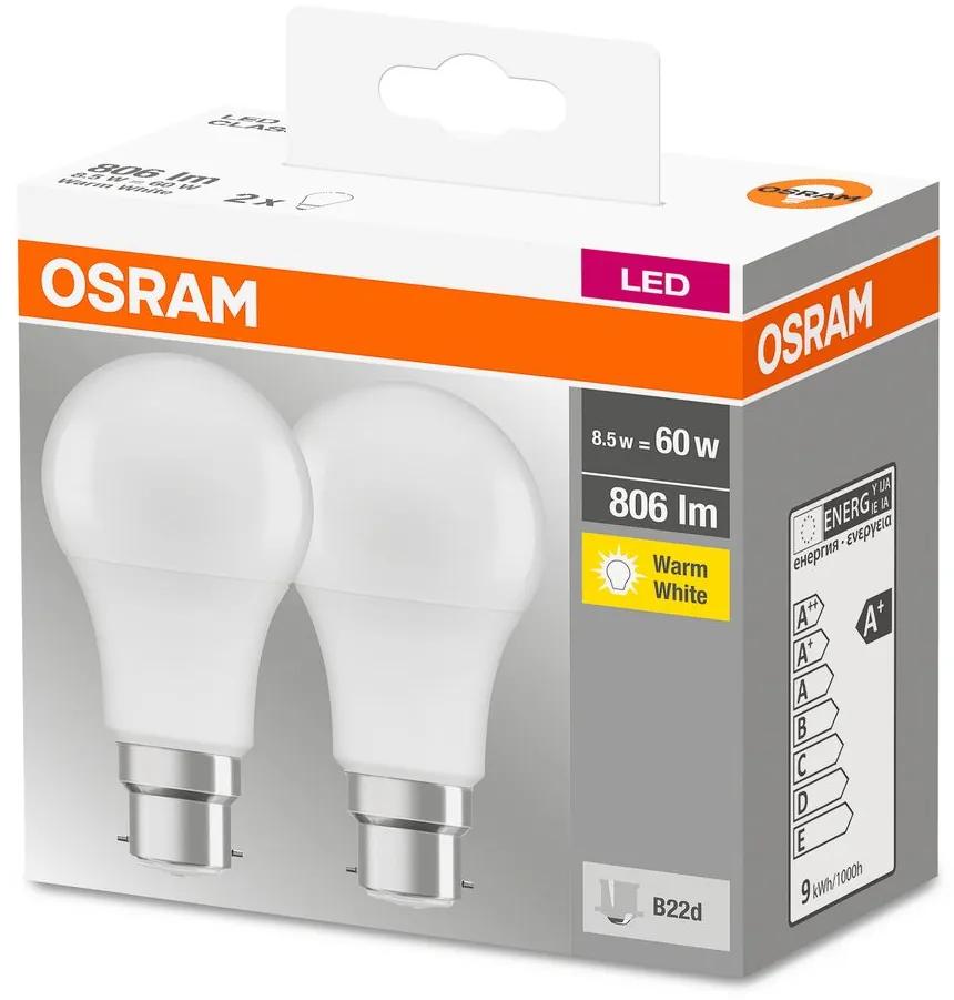 OSRAM Sada 2x LED žiarovka B22d, A60, 8,5W, 806lm, 2700K, teplá biela