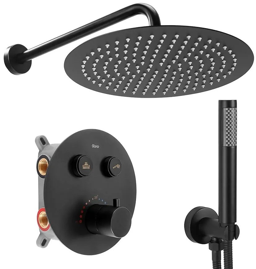 Sprchová súprava podomietková s termostatom LUNGO čierna + BOX