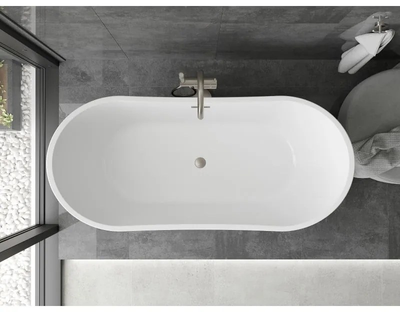 Mexen Montana, voľne stojaca vaňa 150 x 75 cm, biela-čierna, brúsená oceľ prepad, 52011507575-97