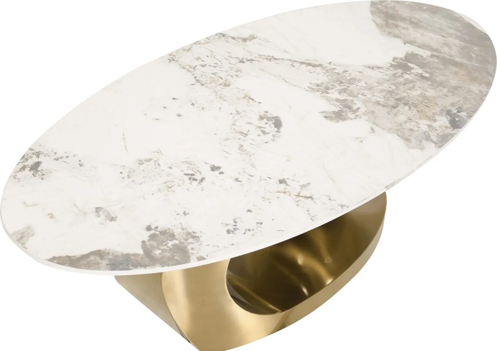 KONFERENČNÝ STOLÍK ESPEN BIELY MRAMOR + ZLATÝ 130 cm