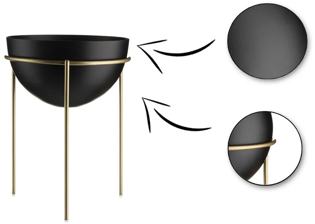 Kvetináč na stojane LOFT II 25 cm čierna/zlatá