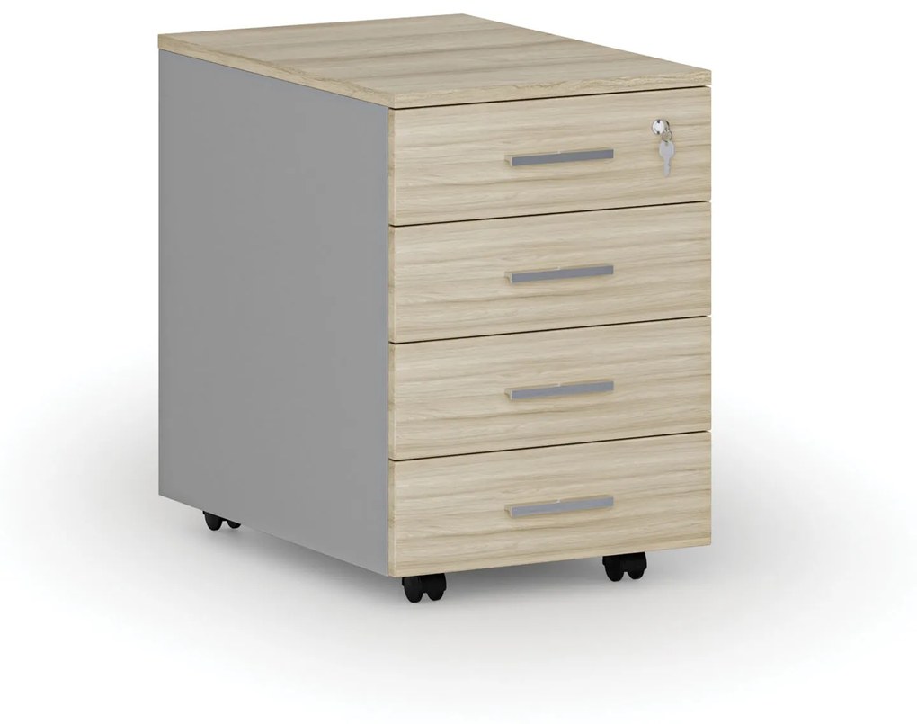 Kancelársky mobilný kontajner PRIMO GRAY, 4 zásuvky, sivá/dub prírodný