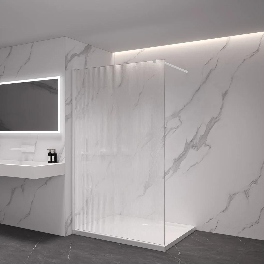 CERANO - Sprchová zástena Walk-in Onyx Ľ/P - guľatá vzpera - biela matná, ryhované sklo - 150x200 cm, CER-CER-8050BD297