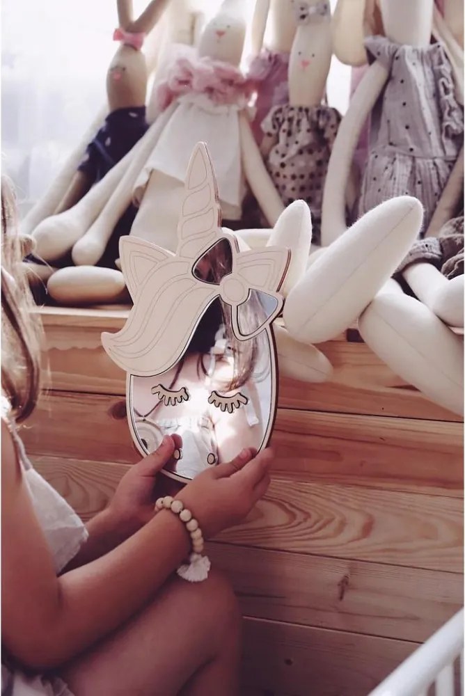 Zrkadlo Jednorožec do detskej izby – akrylové zrkadlo z dreva 30x19 cm