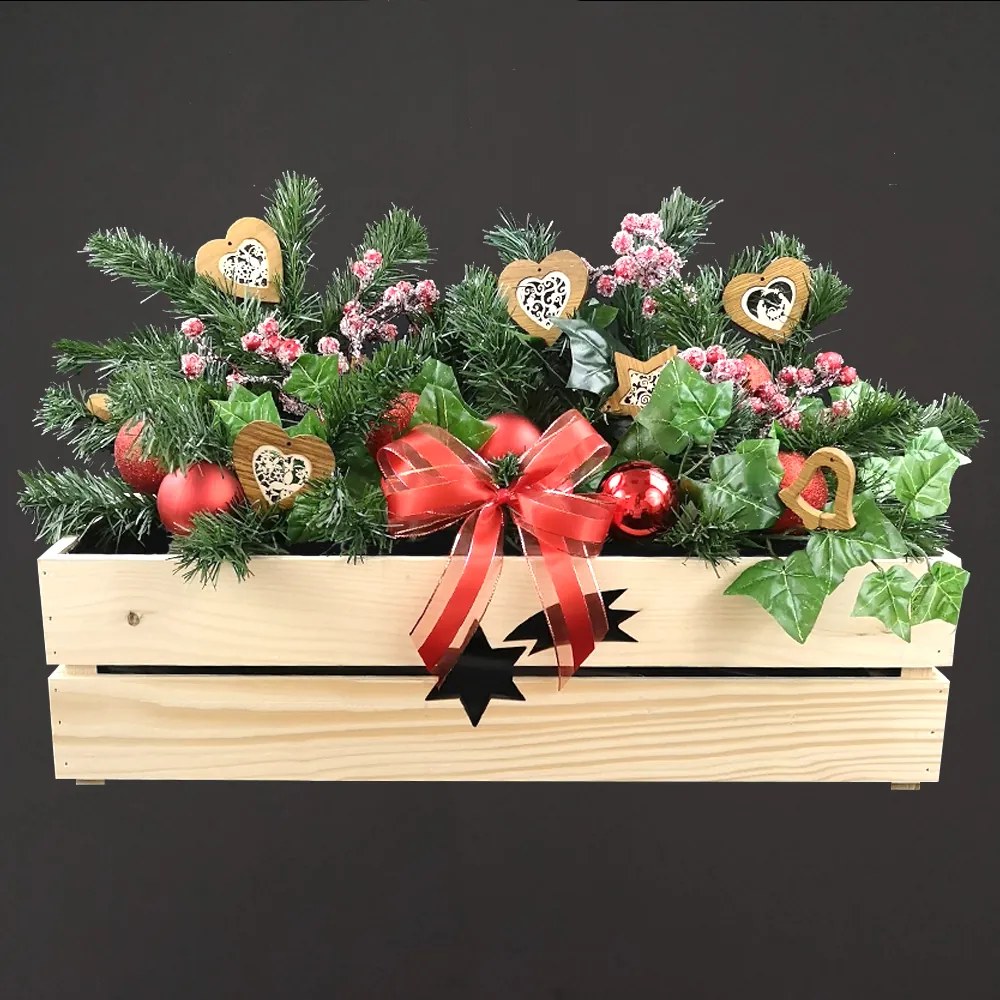 AMADEA Drevený vianočný kvetináč s kométou prírodnou, vo vnútri s čiernou fóliou, 62x21,5x17cm, český výrobok