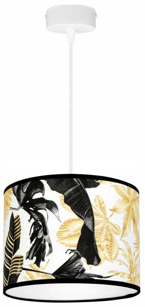 Závesné svietidlo Gold Flowers, 1x biele textilné tienidlo s kvetinovým vzorom, (výber z 2 farieb konštrukcie)
