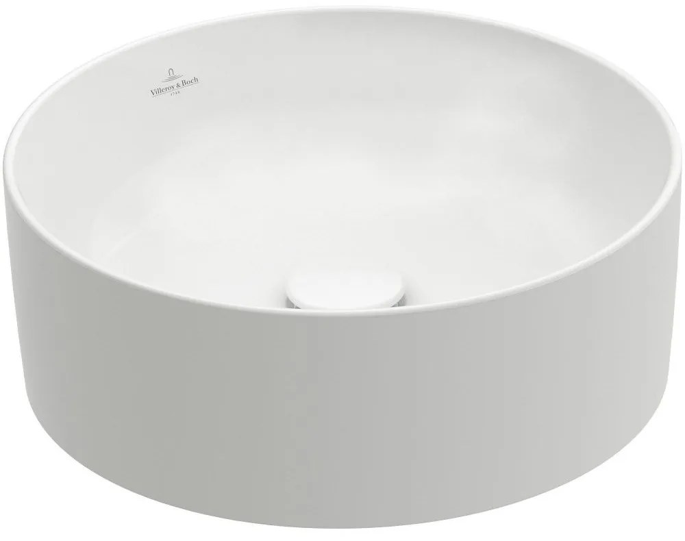 VILLEROY &amp; BOCH Collaro okrúhle umývadlo na dosku bez otvoru, bez prepadu, priemer 400 mm, Stone White, s povrchom CeramicPlus, 4A1840RW