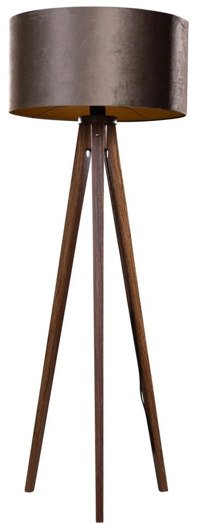 Stojacia lampa na troch nohách z orechového dreva s hnedým zamatovým tienidlom 50 cm - Tripod Classic