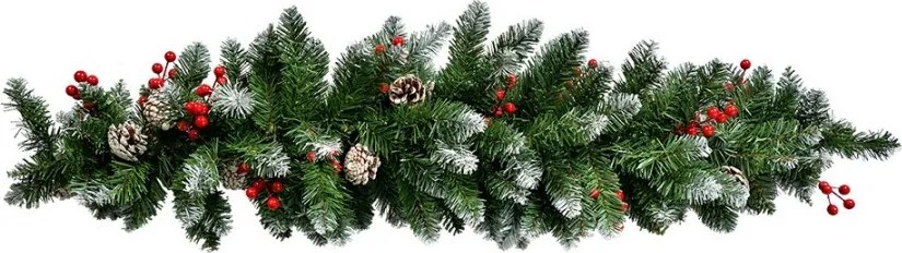 Dekorácia zasnežená ihličnatá vetva so šiškami a bobuľami - 35*10*110 cm