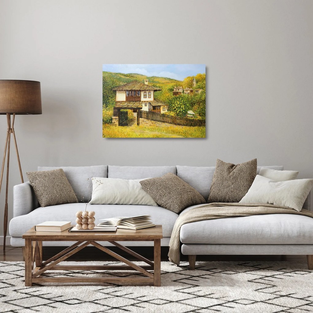 Sklenený obraz - Chalúpky v lete (70x50 cm)